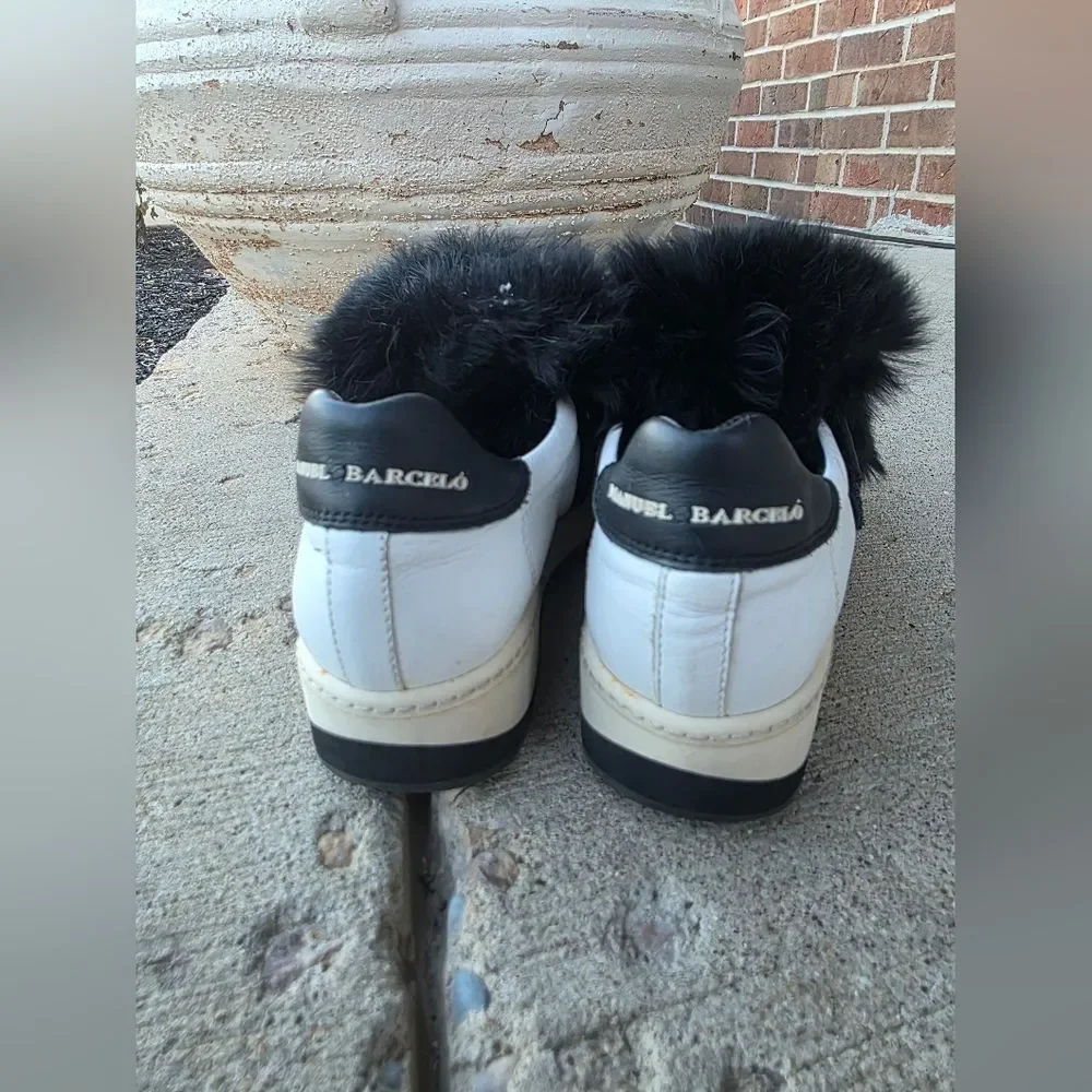 Manuel Barcelo Rabbit Hair Sneakers Black White Leather Sz 38
